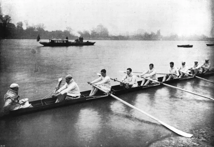 Framed Print : The Inter-varsity Boat-race: The crews at practice Framed Print : The Inter-varsity Boat-race: The crews at practice