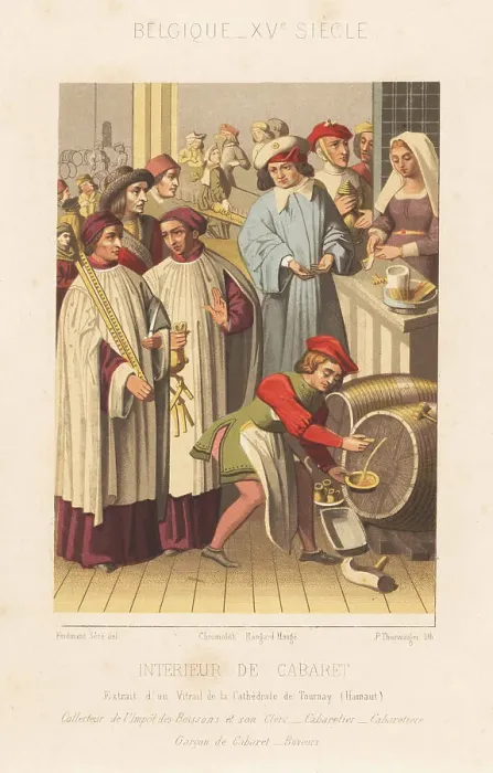 Framed Print : Interior of a bar or cabaret, Belgium, 15th century Framed Print : Interior of a bar or cabaret, Belgium, 15th century