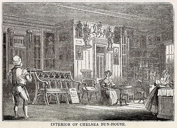 Interior of the Chelsea Bun House in 1839, originator of the Chelsea bun