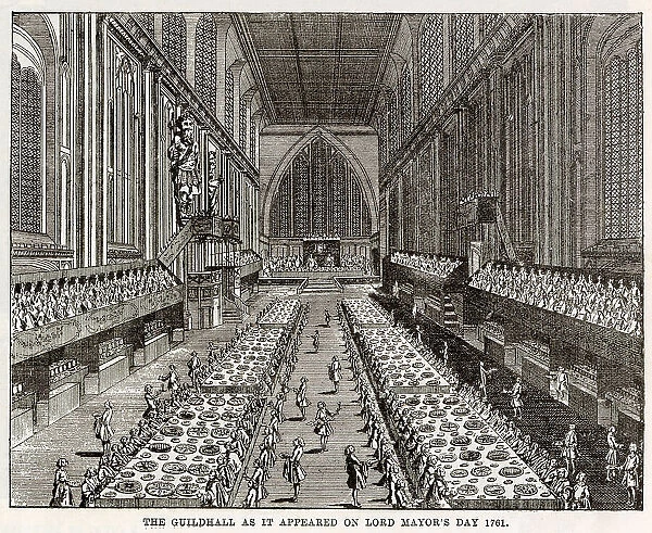 Interior of the Guildhall, during the feast on Lord Mayor's Day. Date: 1761