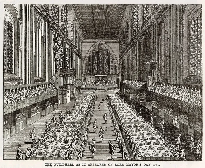Framed Print : Interior of the Guildhall, during the feast on Lord Mayor's Day. Date: 1761 Framed Print : Interior of the Guildhall, during the feast on Lord Mayor's Day. Date: 1761