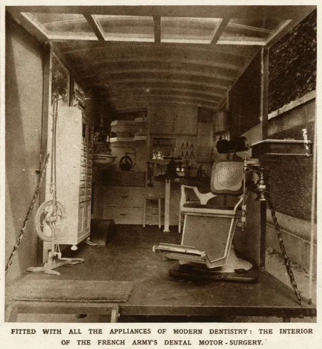 Framed Print : Interior of a mobile French dental laboratory 1916 Framed Print : Interior of a mobile French dental laboratory 1916