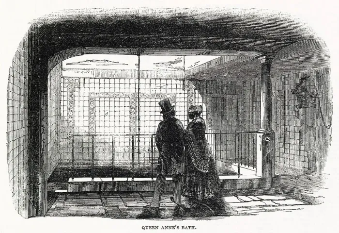 Framed Print : Interior of Queen Anne's Bath, a natural springs between Holborn and Long Acre, London, 1845. Being a source of fresh water it was known for its medicinal properties from at least the time of King William III Framed Print : Interior of Queen Anne's Bath, a natural springs between Holborn and Long Acre, London, 1845. Being a source of fresh water it was known for its medicinal properties from at least the time of King William III