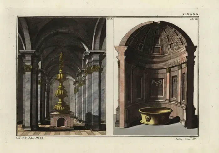 Framed Print : Interior of the Roman baths, showing vaulted Framed Print : Interior of the Roman baths, showing vaulted