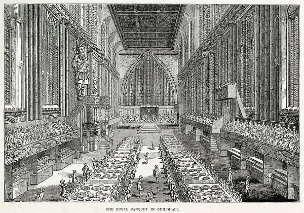 Interior of the Royal Banquet in Guildhall, London on the on Lord Mayors Day