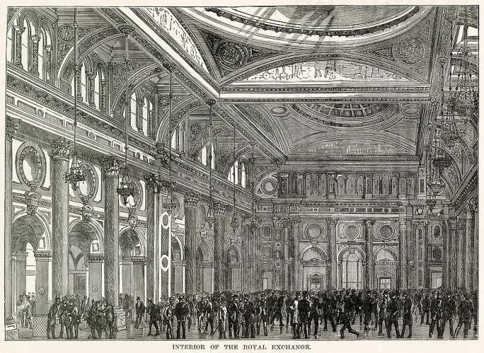 Framed Print : Interior of The Royal Exchange, London. Date: 1877 Framed Print : Interior of The Royal Exchange, London. Date: 1877