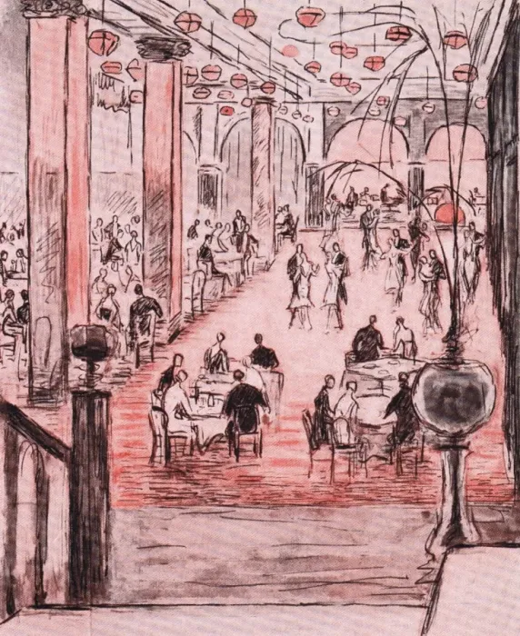 Framed Print : Interior sketch of Blanchards (Murrays Club), London, 1926 Framed Print : Interior sketch of Blanchards (Murrays Club), London, 1926