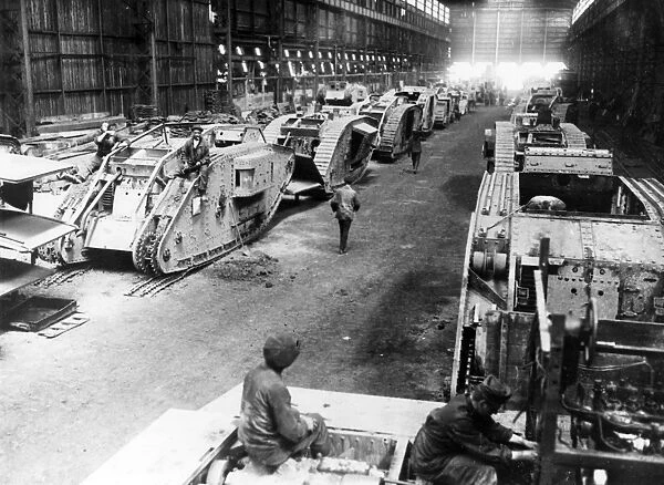 Interior of tank repairing workshop, WW1