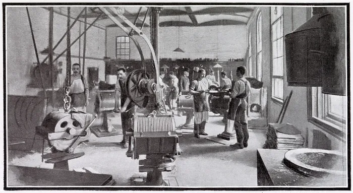 Framed Print : Interior of The Times office in Queen Victoria Street, London, photograph showing the stereotyping department. Date: 1908 Framed Print : Interior of The Times office in Queen Victoria Street, London, photograph showing the stereotyping department. Date: 1908