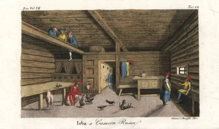 Framed Print : Interior of a traditional Russian loghouse Framed Print : Interior of a traditional Russian loghouse