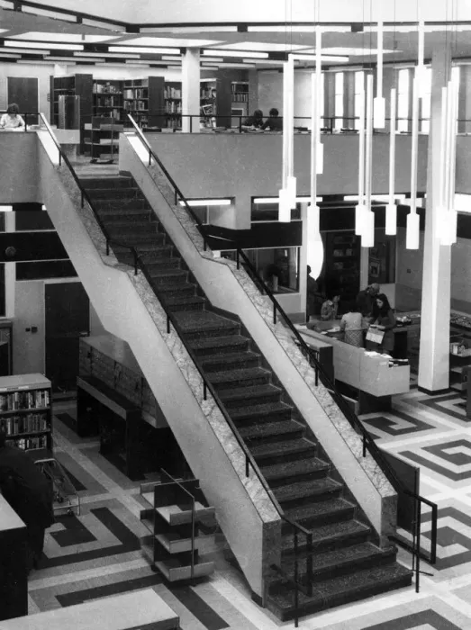 Framed Print : Interior view of the then new modern library at Bebington, Merseyside Framed Print : Interior view of the then new modern library at Bebington, Merseyside