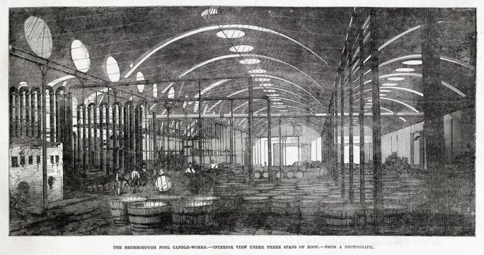 Framed Print : Interior view of under three spans of roof of Prices Candle Company Framed Print : Interior view of under three spans of roof of Prices Candle Company