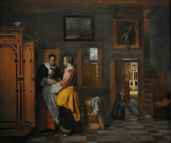 Framed Print : Interior with Women beside a Linen Cupboard, 1663, by Pieter Framed Print : Interior with Women beside a Linen Cupboard, 1663, by Pieter