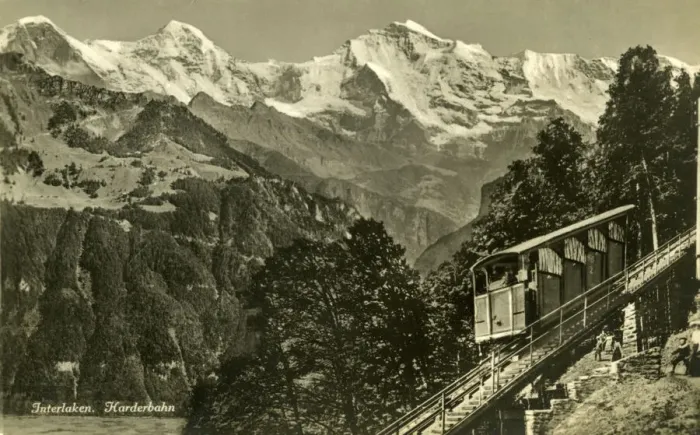 Framed Print : Interlaken and Harderbahn funicular, Bern, Switzerland Framed Print : Interlaken and Harderbahn funicular, Bern, Switzerland