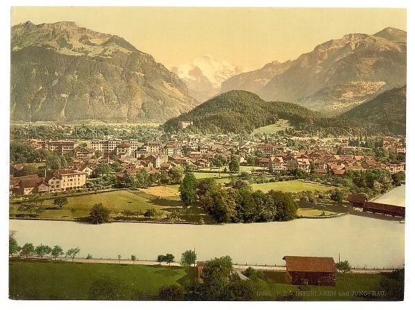 Interlaken and the Jungfrau, Aare River in foreground, Berne