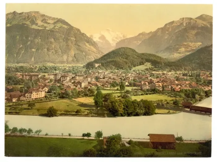 Framed Print : Interlaken and the Jungfrau, Aare River in foreground, Berne Framed Print : Interlaken and the Jungfrau, Aare River in foreground, Berne