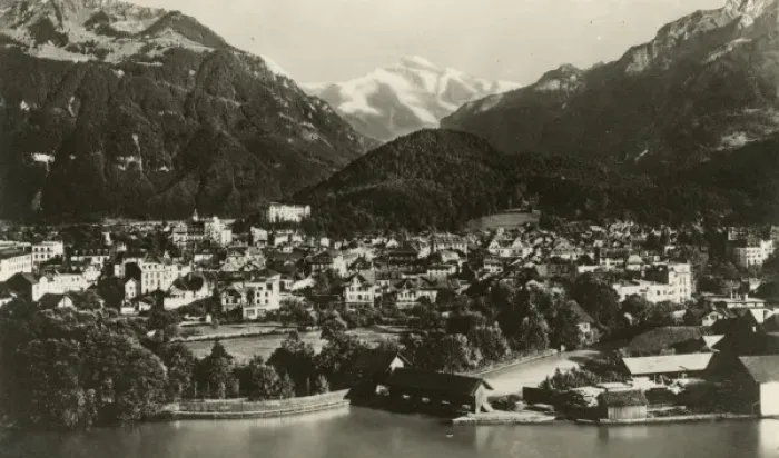 Framed Print : Interlaken with Jungfrau Mountain in rear Framed Print : Interlaken with Jungfrau Mountain in rear
