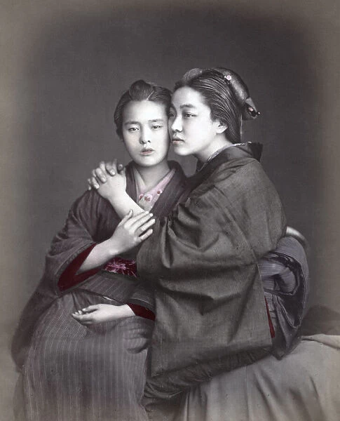 Intimate portrait of two young women, Japan, c. 1870s Vintage late 19th century