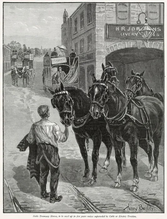 Framed Print : The introduction of electric trams in the cities of Britain were becoming more popular due to being cleaner, cheaper, smoother, roomier and safer. In the next two decades the horse-drawn buses became obsolete. Date: 1897 Framed Print : The introduction of electric trams in the cities of Britain were becoming more popular due to being cleaner, cheaper, smoother, roomier and safer. In the next two decades the horse-drawn buses became obsolete. Date: 1897