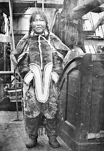 Inuit girl on whaling boat, Greenland, Victorian period