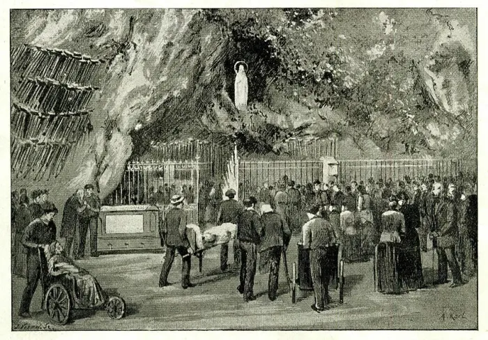 Framed Print : Invalids at the Grotto of the Apparition, Lourdes, France Framed Print : Invalids at the Grotto of the Apparition, Lourdes, France