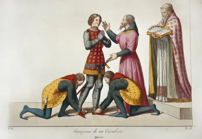Framed Print : Investiture of a knight in 14th c. Engraving Framed Print : Investiture of a knight in 14th c. Engraving