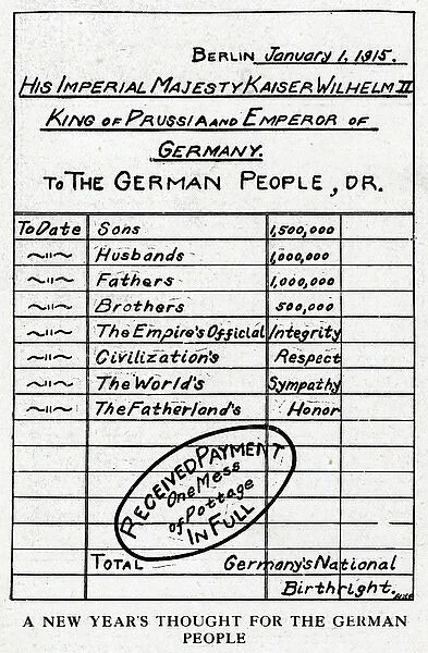 An invoice for Kaiser Wilhlem II, 1915