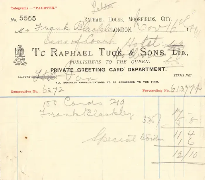 Framed Print : Invoice from Raphael Tuck & Sons Ltd Framed Print : Invoice from Raphael Tuck & Sons Ltd