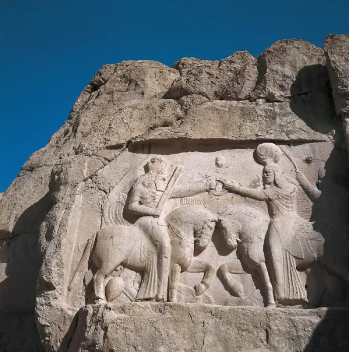 Framed Print : IRAN. FARS. Naqsh-e Rustam. Bas-relief with Framed Print : IRAN. FARS. Naqsh-e Rustam. Bas-relief with