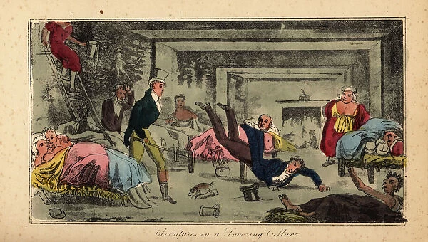Irish gentlemen descend into an underground hostel, 1821