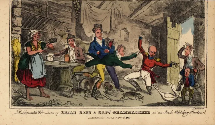 Framed Print : Irish gentlemen slumming it in a barnyard shebeen, Dublin Framed Print : Irish gentlemen slumming it in a barnyard shebeen, Dublin