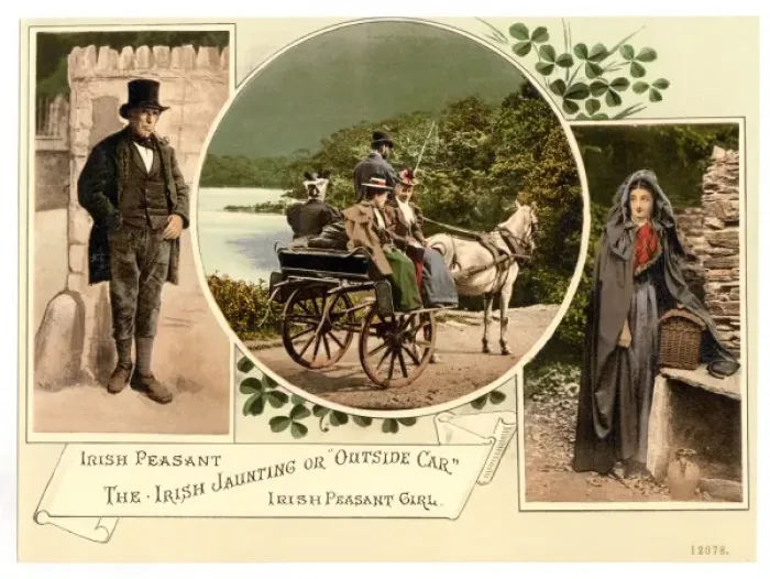 Framed Print : Irish jaunting car and peasants. County Galway, Ireland