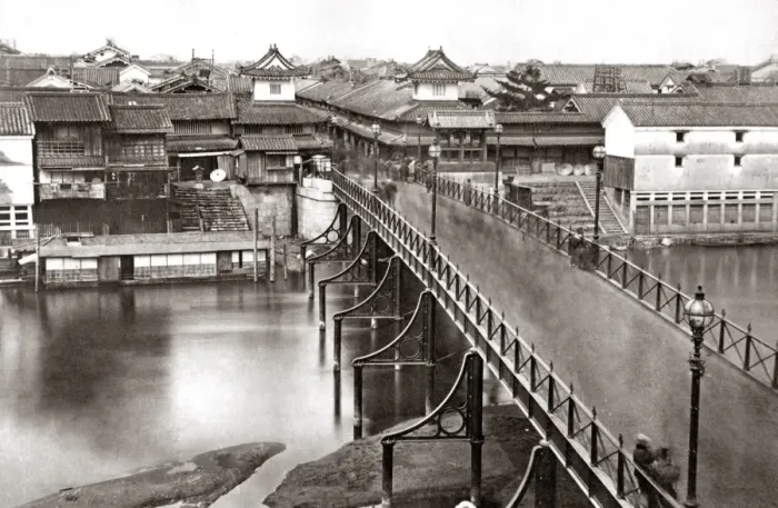 Framed Print : The Iron Bridge, Osaka, Japan, 1870s Framed Print : The Iron Bridge, Osaka, Japan, 1870s