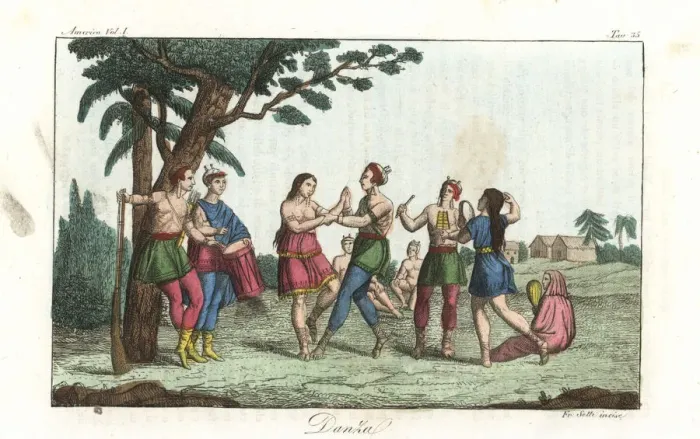 Framed Print : Iroquois women dancing to music played by Framed Print : Iroquois women dancing to music played by