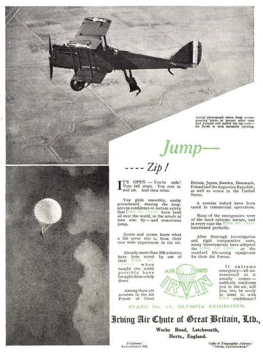 Framed Print : Irvin Parachutes 1929 Framed Print : Irvin Parachutes 1929
