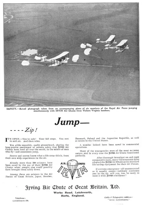 Framed Print : Irvin Parachutes 1930 Framed Print : Irvin Parachutes 1930