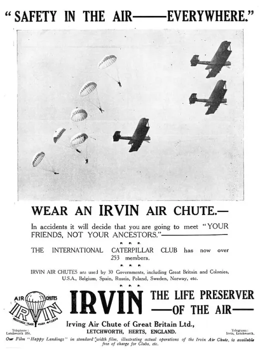 Framed Print : Irvin Parachutes 1930 Framed Print : Irvin Parachutes 1930