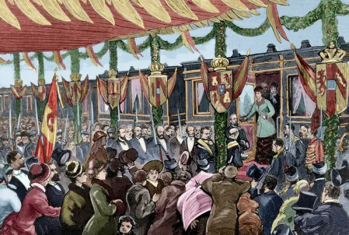 Framed Print : Isabella II of Spain (1830-1904) arriving to Irun, 1879. Eng Framed Print : Isabella II of Spain (1830-1904) arriving to Irun, 1879. Eng