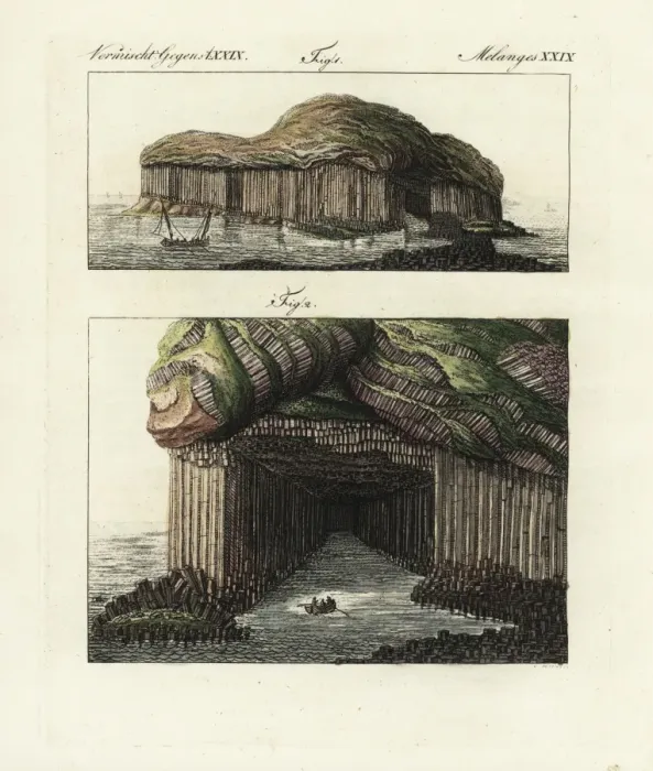 Framed Print : Isle of Staffa and basalt columns at the entrance Framed Print : Isle of Staffa and basalt columns at the entrance