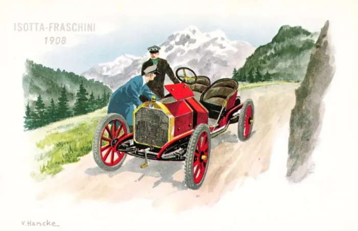 Framed Print : Isotta Fraschini car on a postcard Framed Print : Isotta Fraschini car on a postcard
