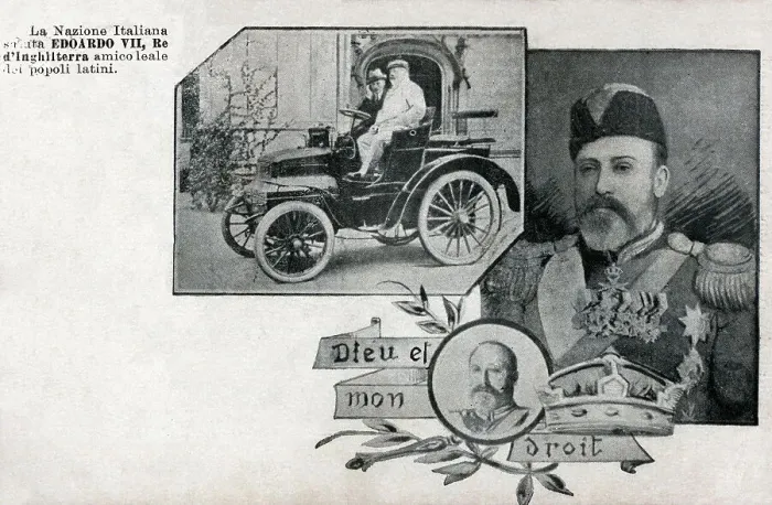 Framed Print : Itaian postcard praising Kind Edward VII Framed Print : Itaian postcard praising Kind Edward VII