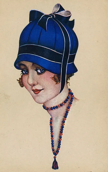 Framed Print : Italian Fashion - Blue Bonnet Hat - Bead necklace