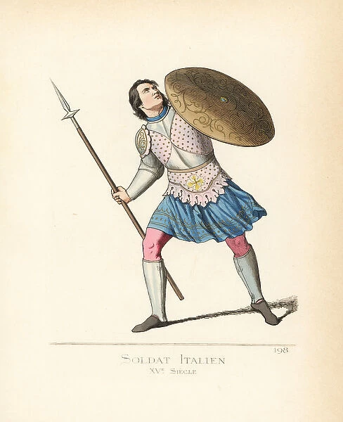 Italian foot soldier with pike and shield, 15th century