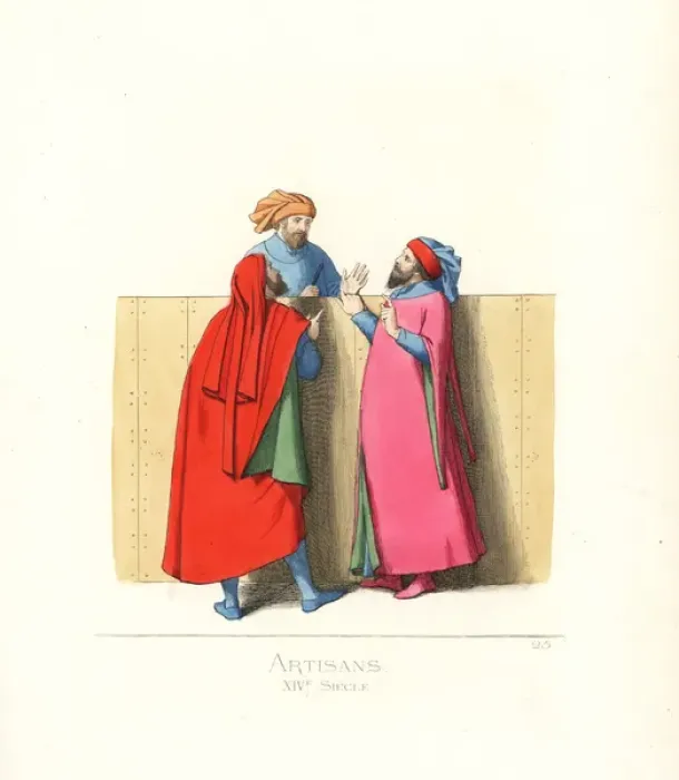 Framed Print : Italian guild artisans and a judicial notary, 14th century