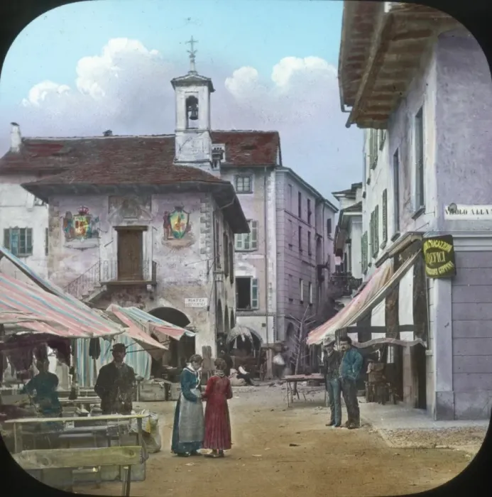 Framed Print : Italian Lakes - Market Place, Orta Framed Print : Italian Lakes - Market Place, Orta