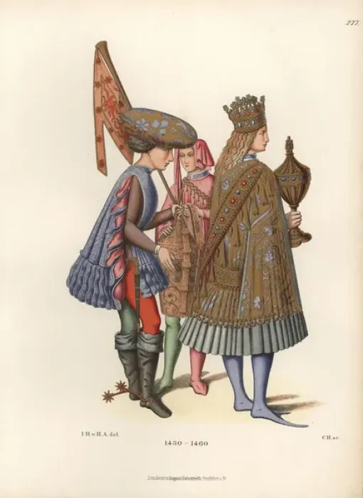 Framed Print : Italian mens fashions from the mid 15th century Framed Print : Italian mens fashions from the mid 15th century