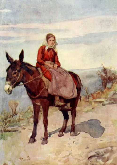 Framed Print : Italian Mountain Girl riding a mule sidesaddle Framed Print : Italian Mountain Girl riding a mule sidesaddle