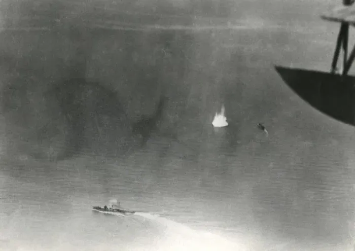 Framed Print : Italian naval action viewed from above, WW1 Framed Print : Italian naval action viewed from above, WW1