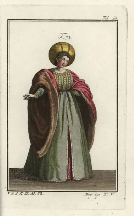 Framed Print : Italian noblewoman in courtly dress with fur-lined Framed Print : Italian noblewoman in courtly dress with fur-lined
