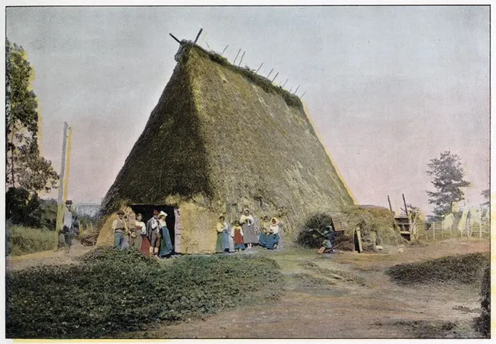 Framed Print : Italian peasant home with a steep thatched roof, near Ostia Date: 1890s Framed Print : Italian peasant home with a steep thatched roof, near Ostia Date: 1890s